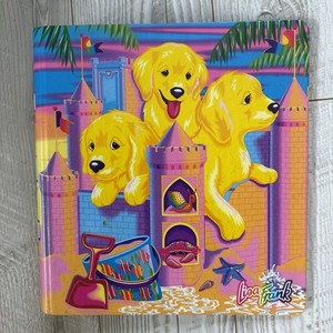 Lisa Frank Puppy Sandcastle 1.1/2” 90s VTG Binder Three Golden Yellow Dogs RARE