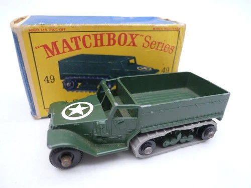 VINTAGE MATCHBOX LESNEY No.49a HALF TRACK PERSONNEL CARRIER IN ORIGINAL BOX 1958