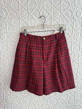 Vintage 1990s Plaid red shorts-Wool-Liz Claiborne-Holiday-Preppy-Sport-Pleated-L