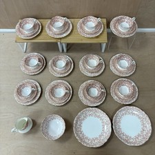 Vintage Aynsley England Red Floral Gold Rim Cups, Saucers, Plates China Tea Set