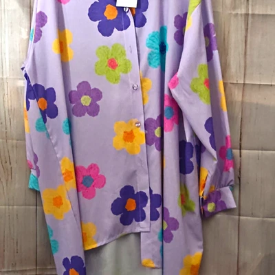 Damen Blusenkleid Übergröße Gr. 54 lila/mehrfarbig Blumen V-Ausschnitt Langarm - Bild 1 von 2