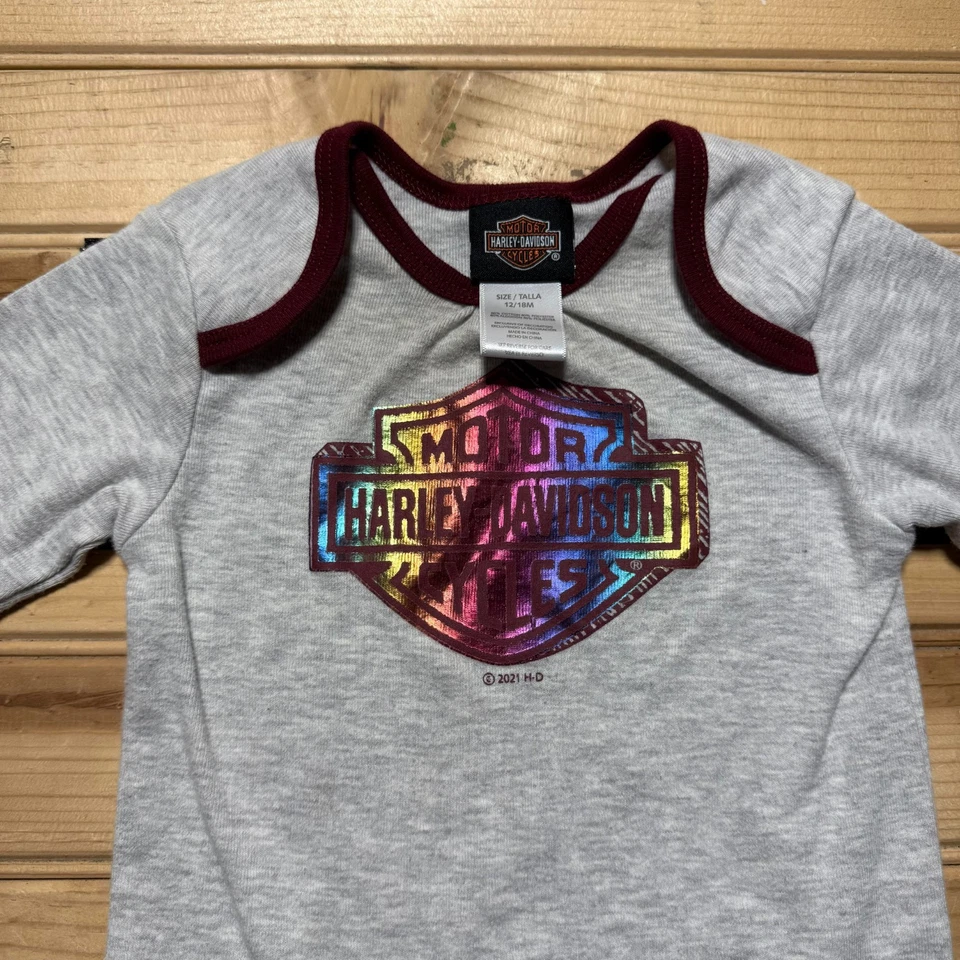 Body Harley Davidson Colorido Metálico Creeper Manga Larga Bebé Talla 12/18M Foto 2 de 4