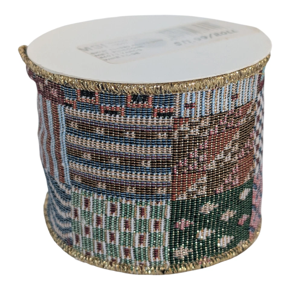 Lot of 4 Christmas Holiday Ribbon 3 Yds -Wired Pine Cone Brocade & 20 Yds -Satin - Image 4 of 4