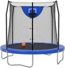 Outdoor trampoline round with net and basketball hoop multiple sizes
