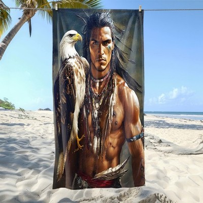 1pc for Man & Eagle Design Extra Large Beach Towel - Quick-Dry Microfiber, San