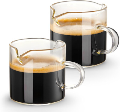 Qipecedm Espresso Cups Set of 2, 4 OZ Double Spouts Cups, Shot Glasses, Milk Cup