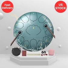 D Major 12" Steel Tongue Drum, 13 Notes, Handpan for Meditation & Garden (Blue)