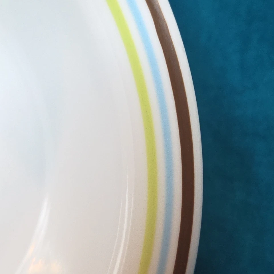 2 Vintage Corelle Retired Rola Circles Brown, Blue, Lime Green Vitrelle Bowls - Image 4 of 4