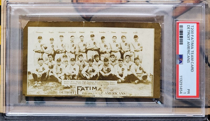 DETROIT AMERICANS TY COBB 1913 T200 Fatima Cigarettes PSA 1 TIGERS SAM CRAWFORD