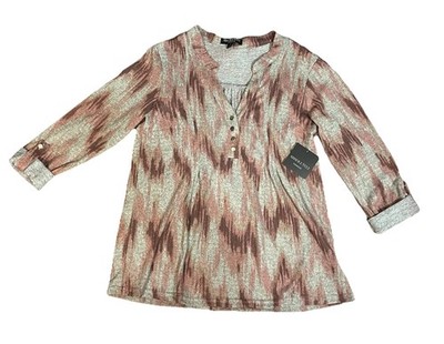 Women s Absolutely Famous Long Sleeve Blouse Pink And Gray NWT Sz S
