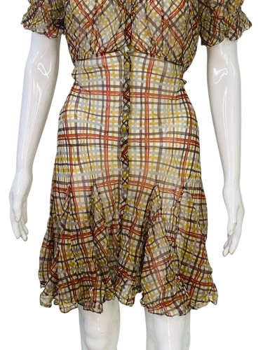 Doen Femmes Mira Soie Tomate Emmeline Plaid Imprimé Ruche à Smocks Mini Robe S - Photo 12 sur 17