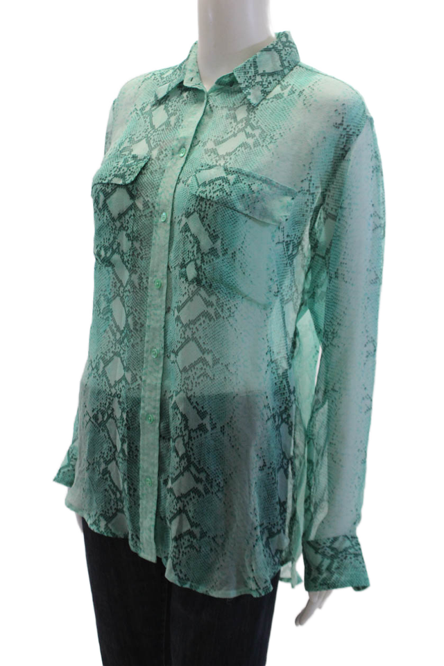 Equipment Femme Women's Long Sleeves Silk Button Up Snake Print Shirt ...