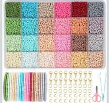 Tloeim 24 Color 3mm Assorted Seed Beads Bracelets Jewelry Making Kit for Girls