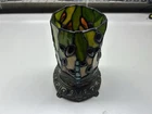 Vintage Tiffany Style Dragonfly Stained Glass Cylinder Accent Lamp Base & Shade