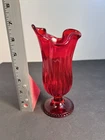 Old Virginia Glass Fenton MCM Red Swung Vase 6 3/4” Ribbed Footed Base Vintage