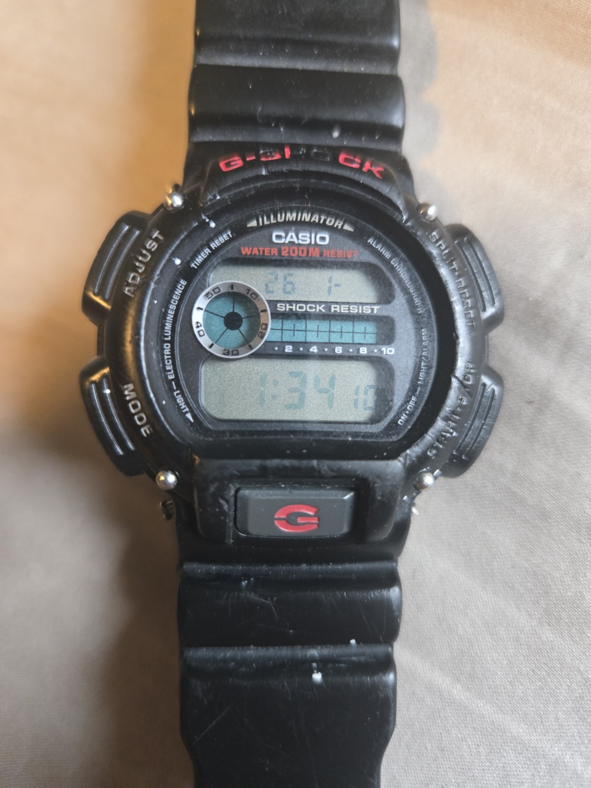 Illuminator Casio DW Black Men’s 9052 Red/ Black G-Shock Watch  - vintagewatches.pk