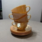 4-VTG Anchor Hocking Fire King Peach Lusterware Laurel Leaf Tea Cups & Saucers