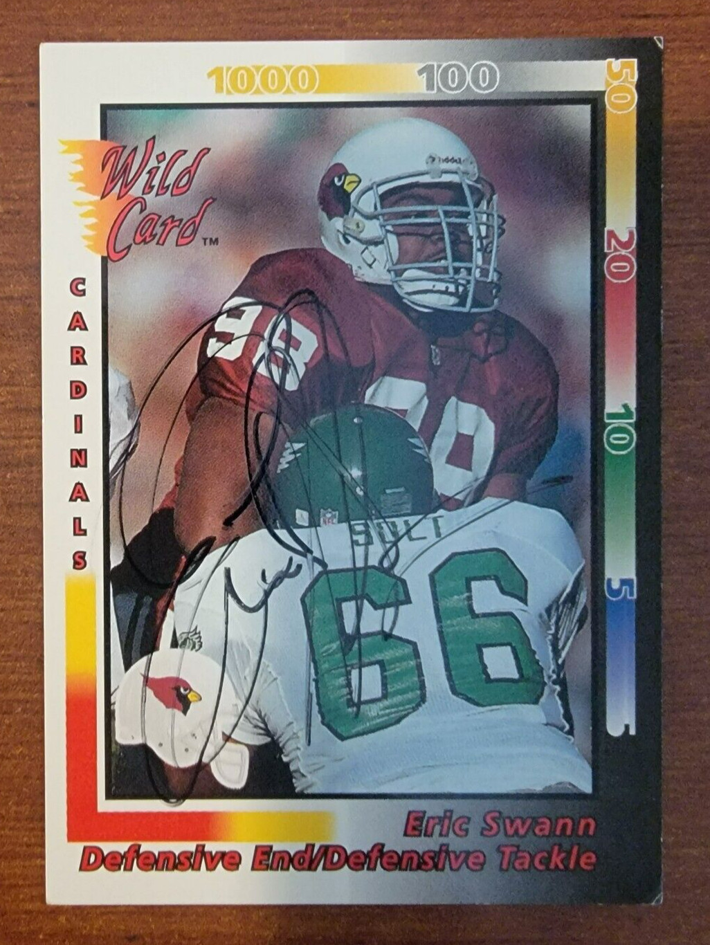1992 WILD CARD FOOTBALL ERIC SWANN CARDINALS SIGNED AUTO #38