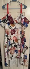 Asos White Floral Hi-Low Dress Red Straps Size US 12 UK 16 