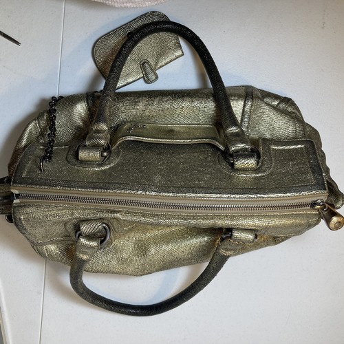 Henri Bendel Gold Leather Handbag With Dust Cover coin purse and Compact Mirror - Picture 10 of 24
