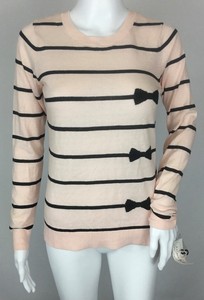 Maison-Jules-Pearl-Blush-Pink-Black-Stripes-Bow-Crewneck-Sweater-Size-Small