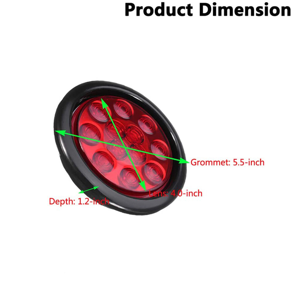 2pcs 4" Round 12LED Red Truck Trailer Brake Stop Turn Signal Sealed