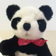 1988 Vtg. Dakin 12" Panda Bear Plush Toy Jointed/Pink Neck Bow