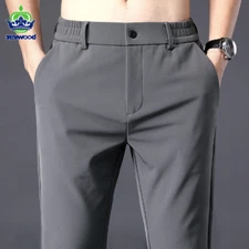 Summer Men's Casual Pants Thin Business Stretch Slim Fit Elastic Waist Jogger 