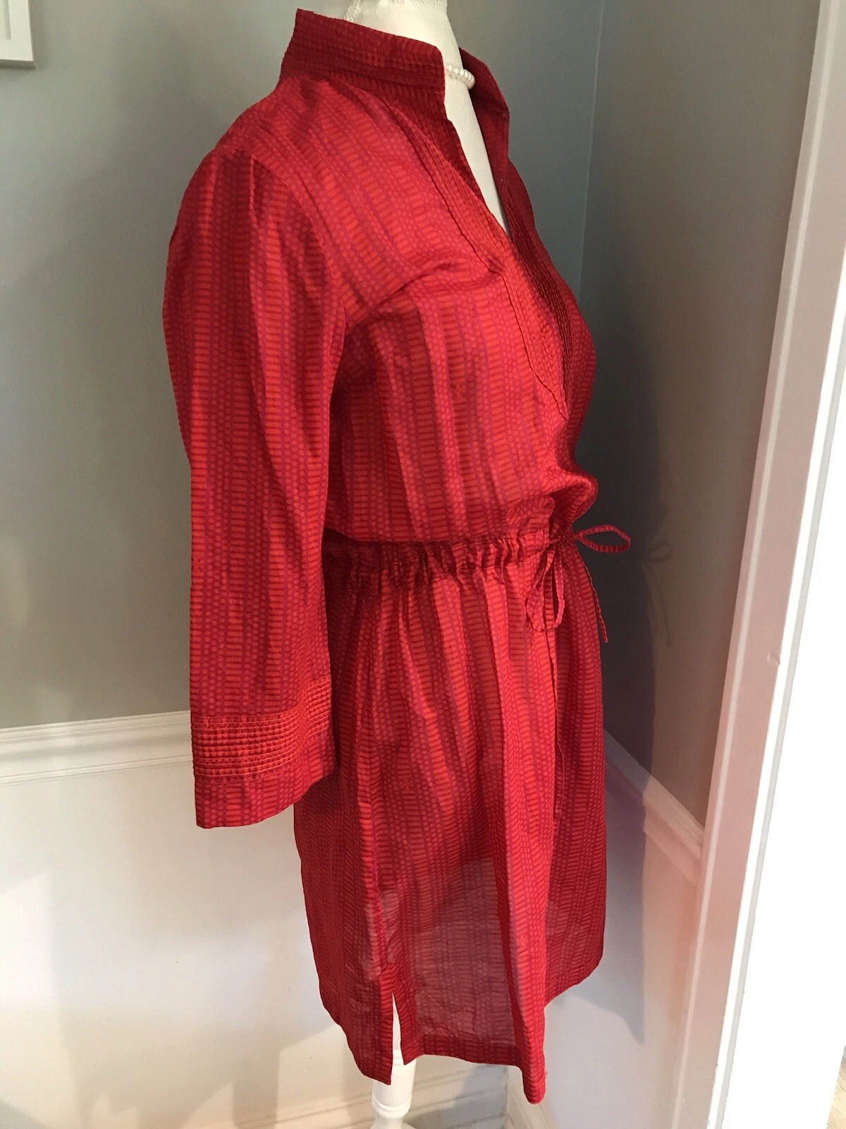 Abito tunica spiaggia copricostume cotone donna TORY BURCH TG 8 nuoto ROSSO VIOLA cravatta