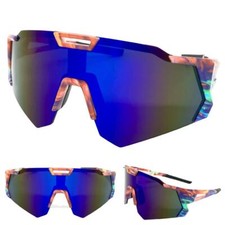 Oversized RETRO SPORTY WRAP Shield Cycling SUN GLASSES Large Huge Graffiti Frame