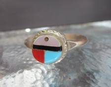 Ring Silber 925  Perlmutt Koralle Türkis Onyx sunface Zuni Indianer 16,5 mm