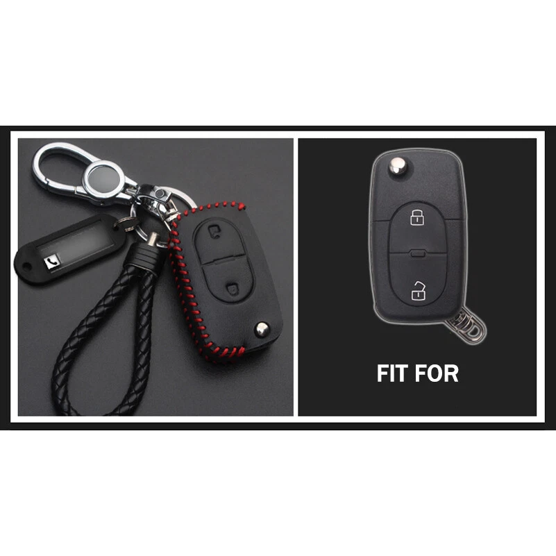 Funda de cuero con 2 botones para llave de coche con control remoto bolsa llavero para Audi A2 A3 A4 S4 A6 A8 TT Foto 4 de 4