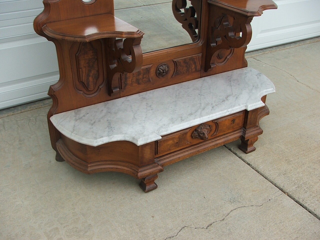 Quality Antique Victorian 6' 10" Decorative Walnut & Marble Etagere