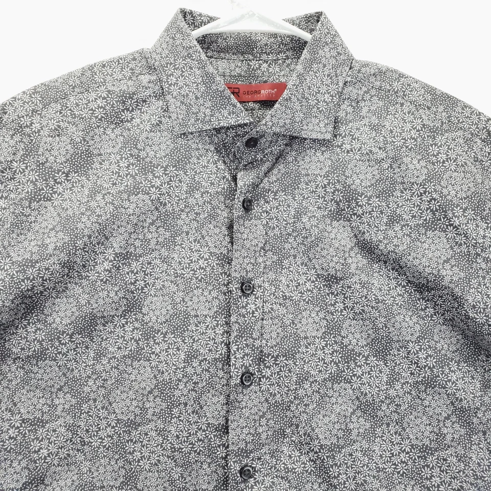 Camisa Georg Roth Los Angeles Para Hombre XL Gris Blanco Algodón Pima Puños Abatibles Abotonada Foto 3 de 4