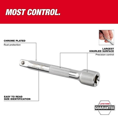 Milwaukee Stubby Ratchet 1/4"Drive 90-Tooth + 1/4"Drive Extension Set (5-Piece) - Picture 4 of 4