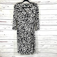 Lauren Ralph Lauren Dress Women’s 6 Black/White Faux Wrap Stretch Jersey Floral