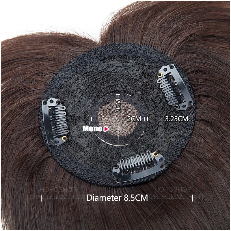 EE. UU. 100 % Remy Cabello Humano Mono Topper Clip en Pieza Superior Toupee Peluca Bangs para Mujer Foto 3 de 4