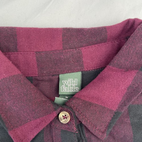 Wild Fable Women's Long Sleeve Button-Down Plaid Buffalo Check Burgundy Size M - Picture 2 of 9