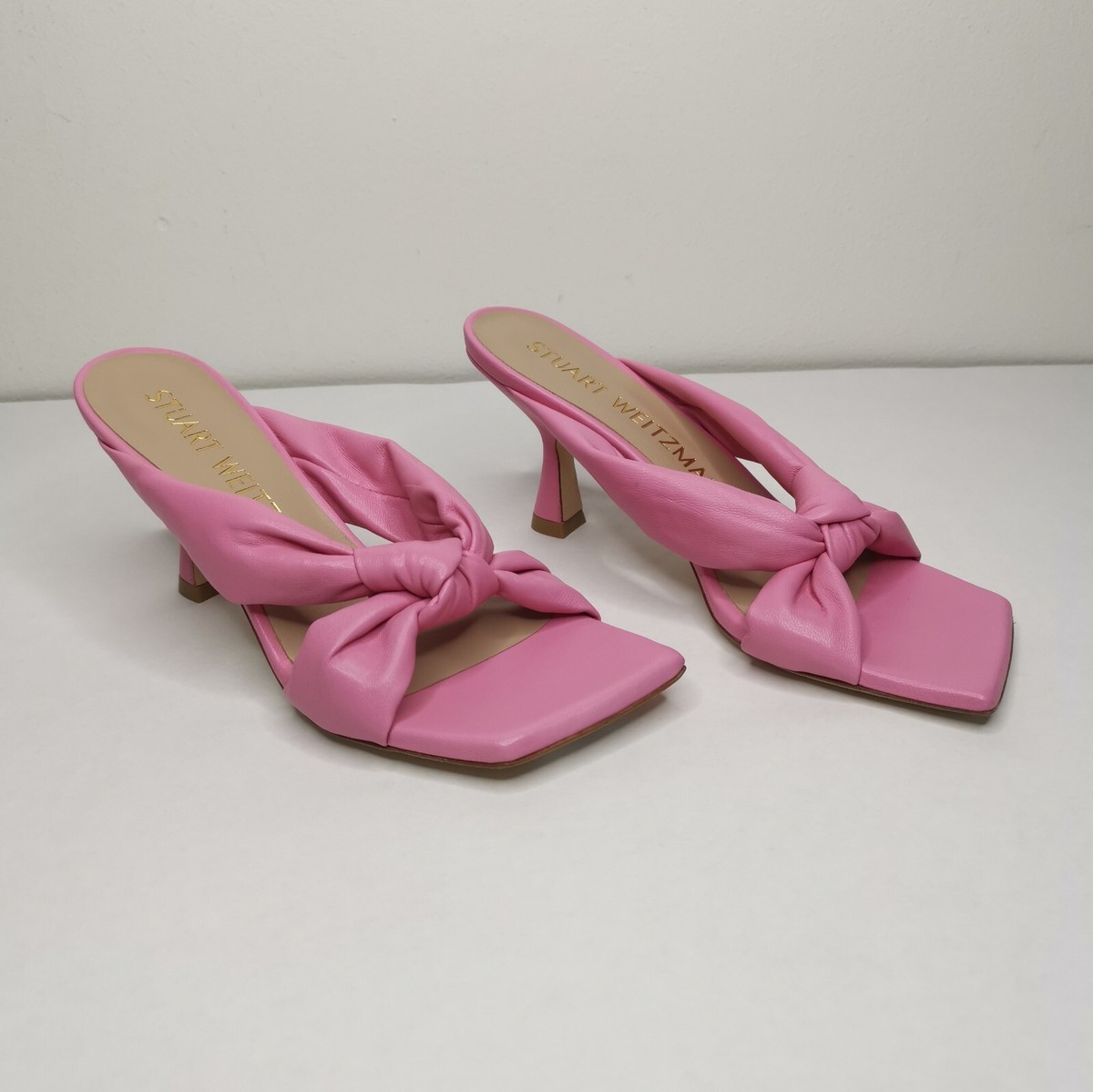 サンダル・ミュール STUART WEITZMAN Pink Nappa Leather Playa Slippers Stuart Weitzman Playa 75 Knot Sandals Pumps Choosing Size