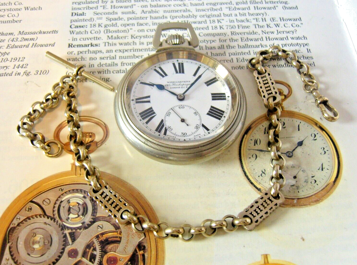 Victorian Pocket Watch Chain Silver Nickel Fancy Antique 1890 Big
