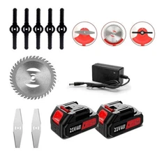 8PCS Grass String Trimmer Lawn Mower Saw Blades + 2PCS Battery + 1PCS Charger