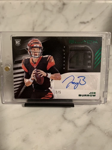 Joe Burrow Panini Black NFL EMERALD /5 2/5 RPA Rookie Auto Patch RARE TAG JOEY B