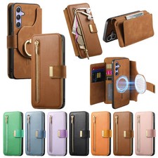 For Samsung A14 A15 A16 A54 A35 A55 Zipper Magnetic PU Leather Wallet Card Case