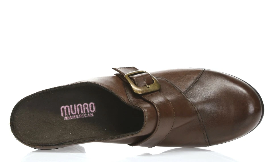 MUNRO AMERICAN Womens Brown Leather Buckle Slip On Heeled Mules Sandals Size 9 - Image 3 of 4