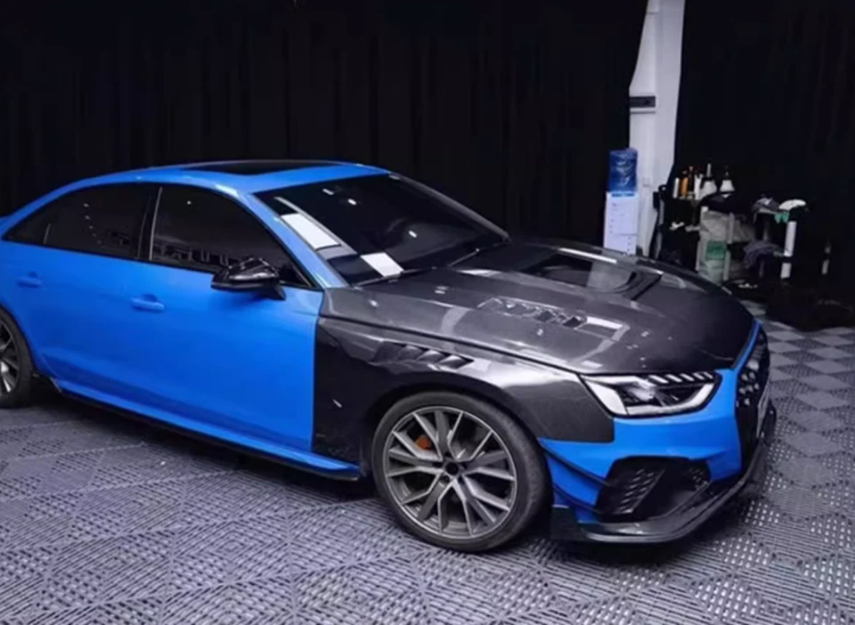 Guardabarros lateral de ventilación de flujo de aire de fibra de carbono real 2 piezas decoración para Audi RS4 2020-2022 Foto 3 de 4