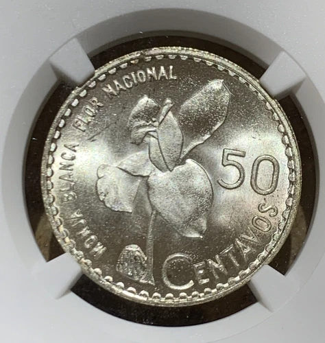 1965 GUATEMALA 50 CENT SILVER COIN NGC MS65+