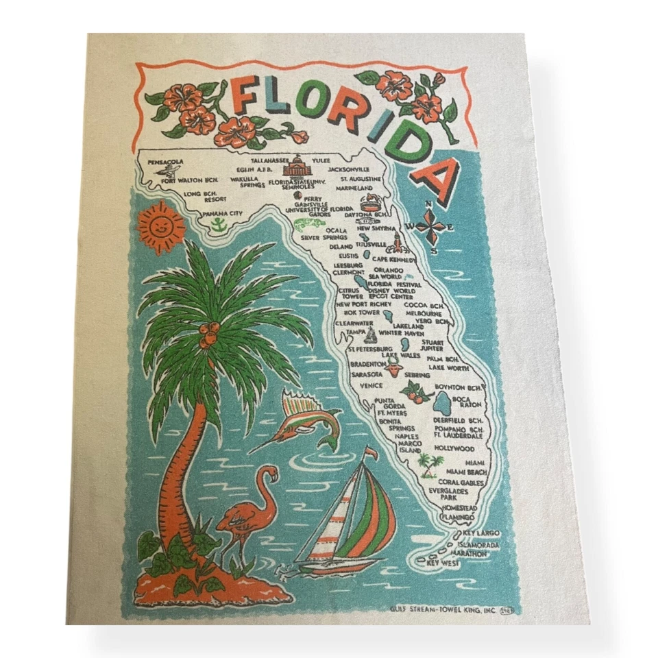 Винтажный 1984 полотенце King Beach полотенце Флорида сувенир США фламинго пальма - Изображение 3 из 4
