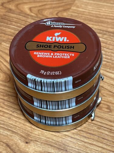 Kiwi Shoe Polish Lot Of 3 Brown Renew Protect Leather Goods Wax 70 g/2.5 oz