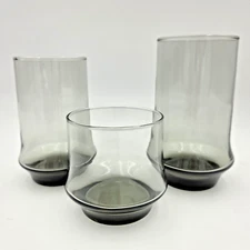 Vtg MCM Libbey Apollo Tumbles Smokey Brown Glass Ice Tea Low Ball Glasses