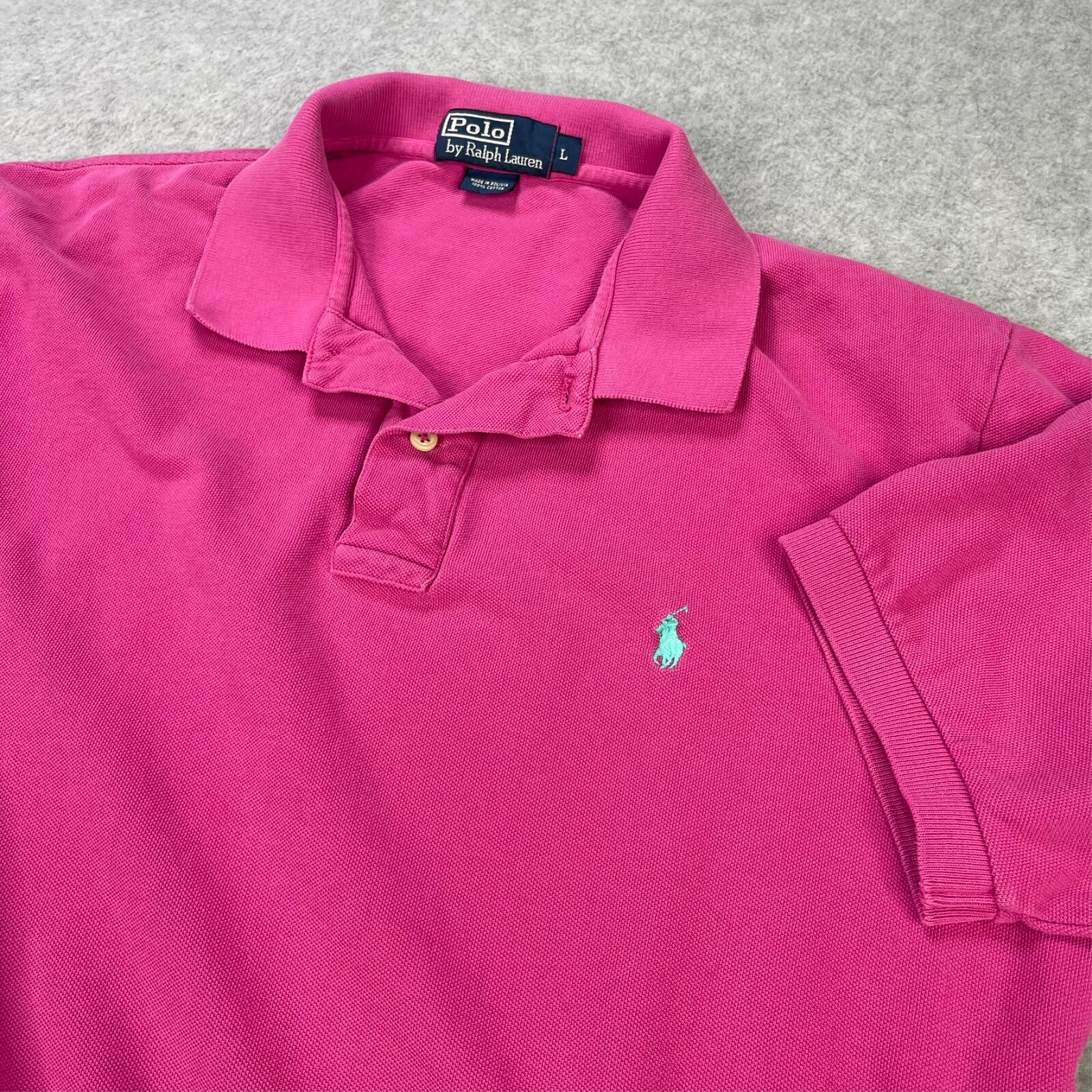 Polo Ralph Lauren Camicia Uomo L Rosa Teal Pony 100% Cotone Casual Preppy